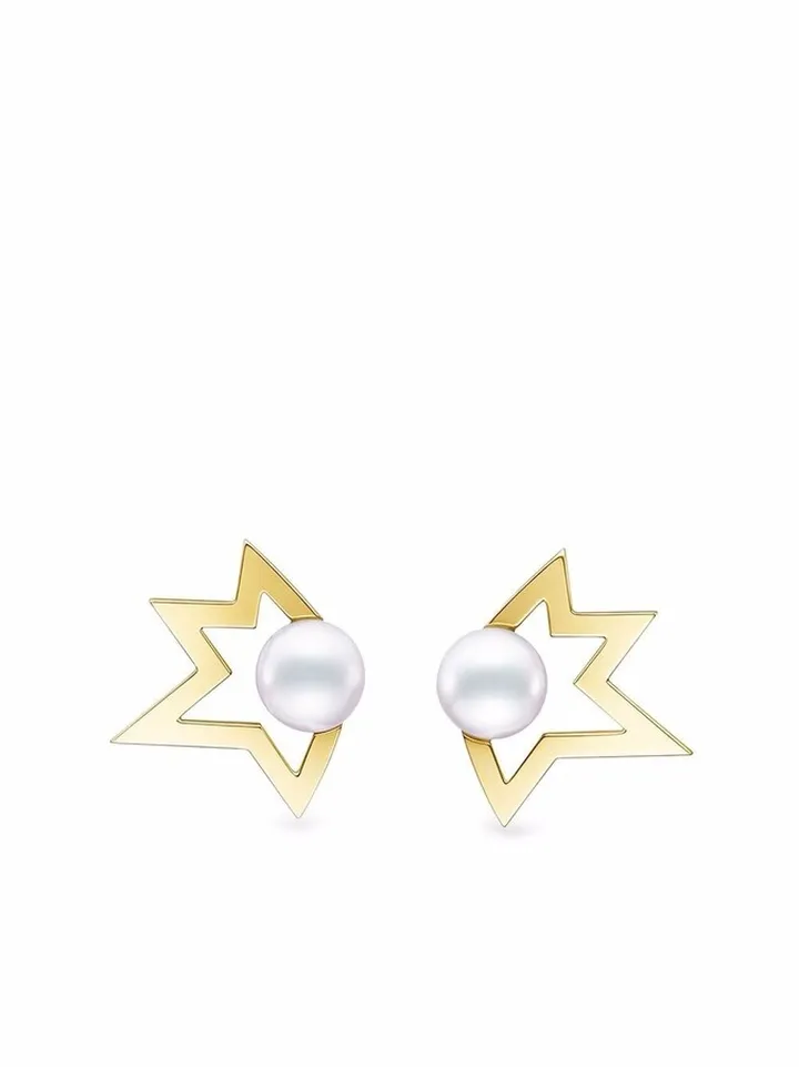 18kt yellow gold Collection Line Comet Plus pearl earrings