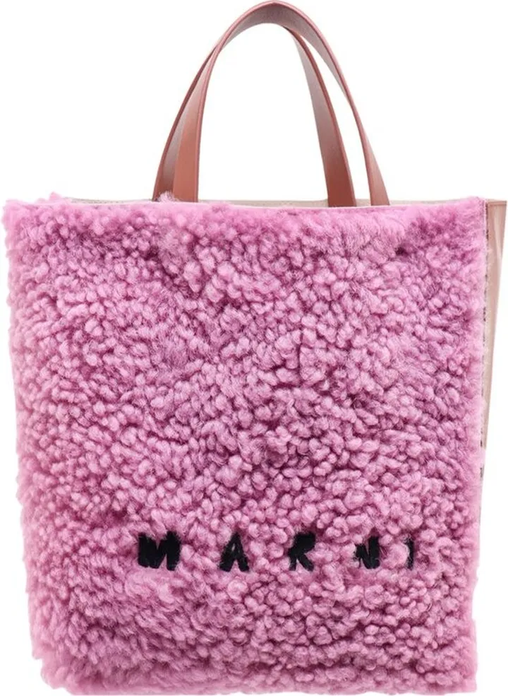 Marni Museo Logo Embroidered Shearling Tote Bag