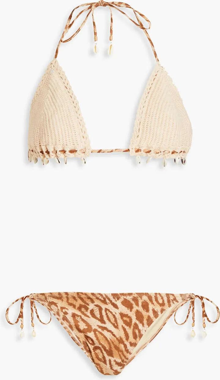 Embellished leopard-print triangle bikini