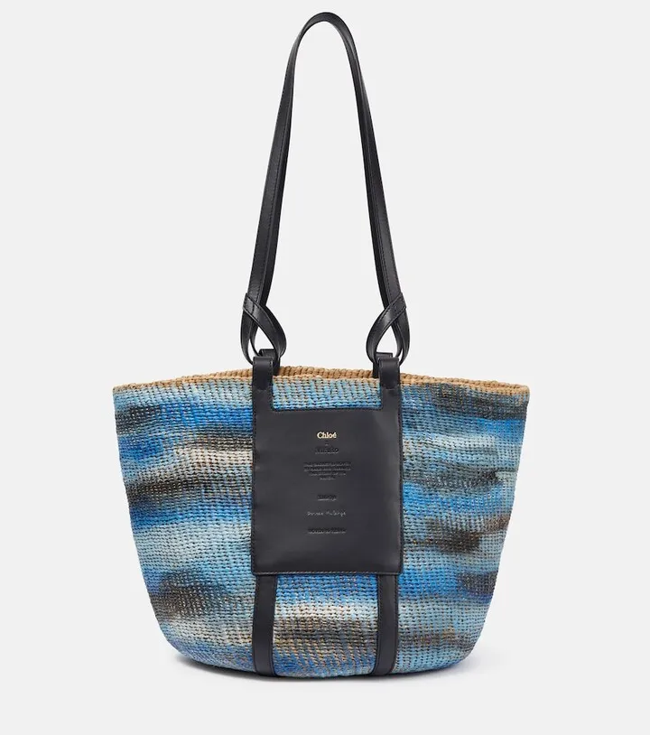 Tie-dye raffia basket bag