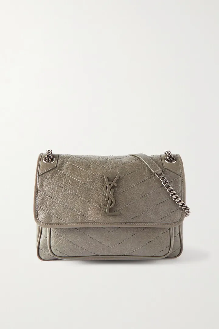 SAINT LAURENT - Niki Medium Quilted Crinkled-leather Shoulder Bag - Green