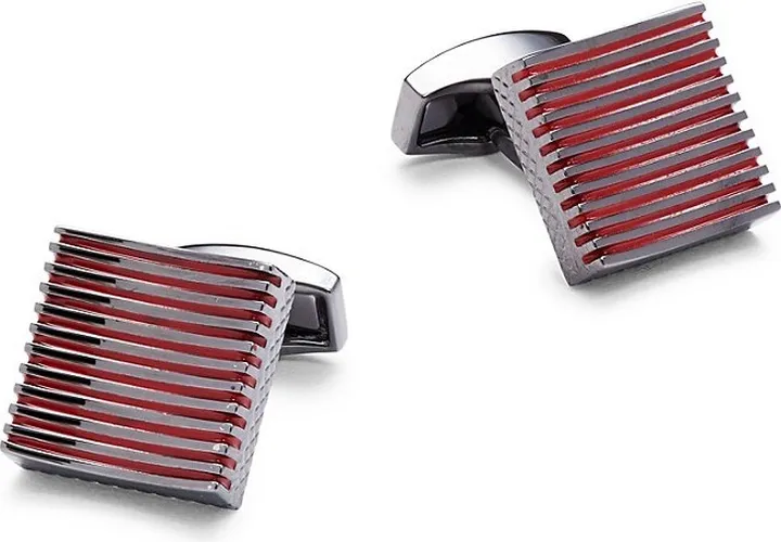Gunmetal-Tone & Enamel Striped Square Cufflinks