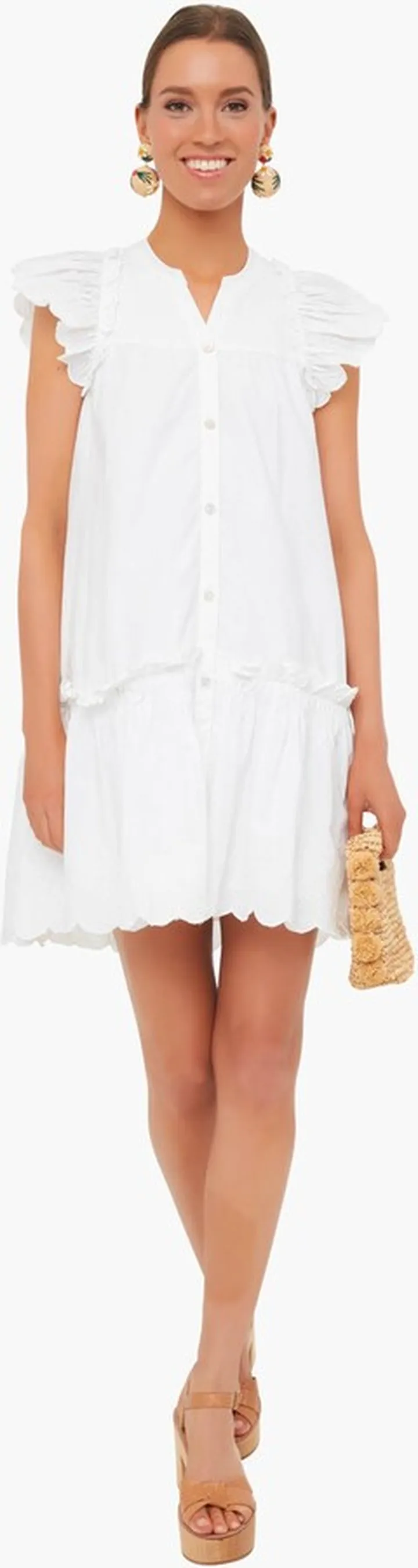 White Heidi Heart Quilted Petal Sleeve Tiered Tunic
