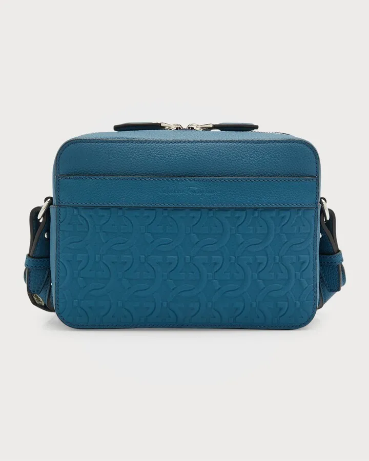 Men's Gancini Embossed Leather Crossbody Bag