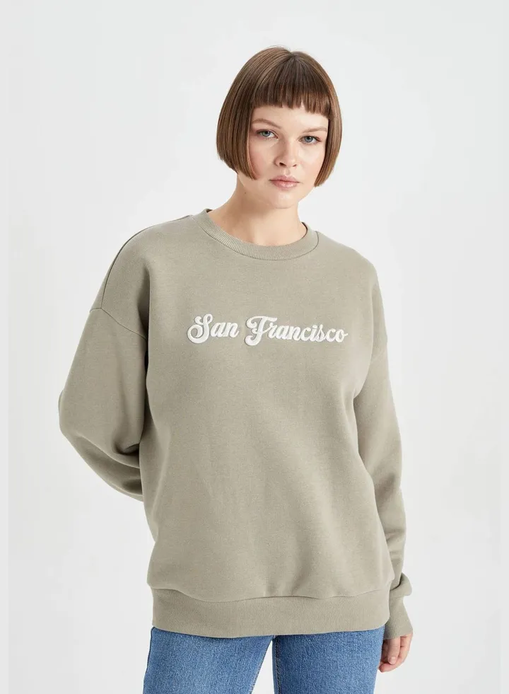 Woman Crew Neck Long Sleeve Knitted Sweatshirt