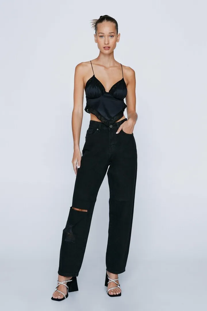 Nasty Gal Womens Petite Organic Distressed Straight Leg Jeans