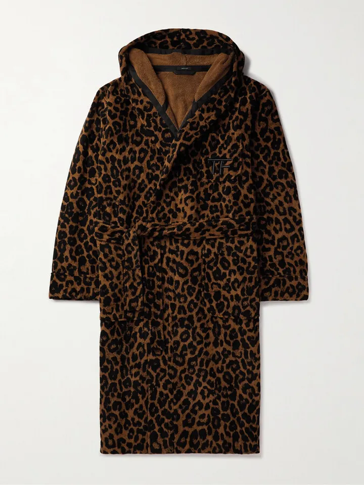 Leopard-Print Cotton-Terry Hooded Robe