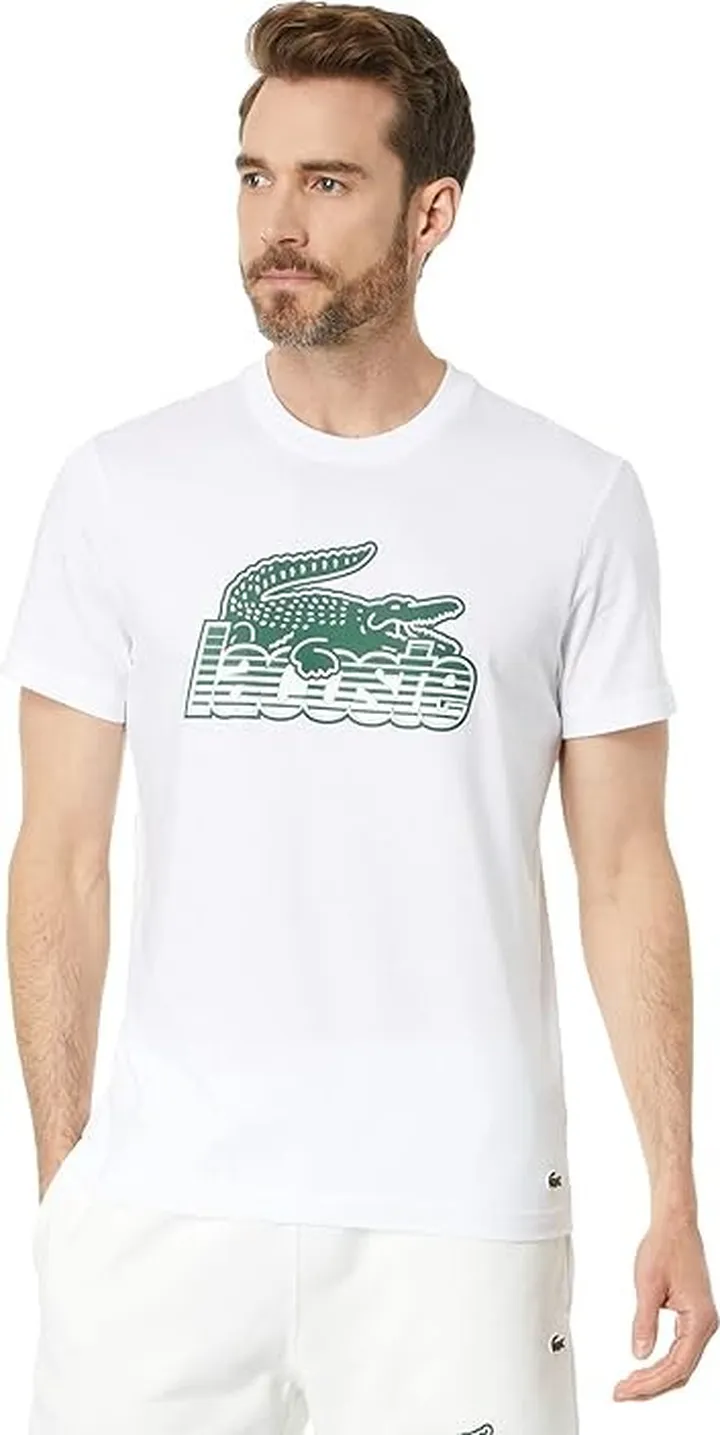 Lacoste Short Sleeve Regular Fit Front Graphic T-Shirt (White) Men's Clothing