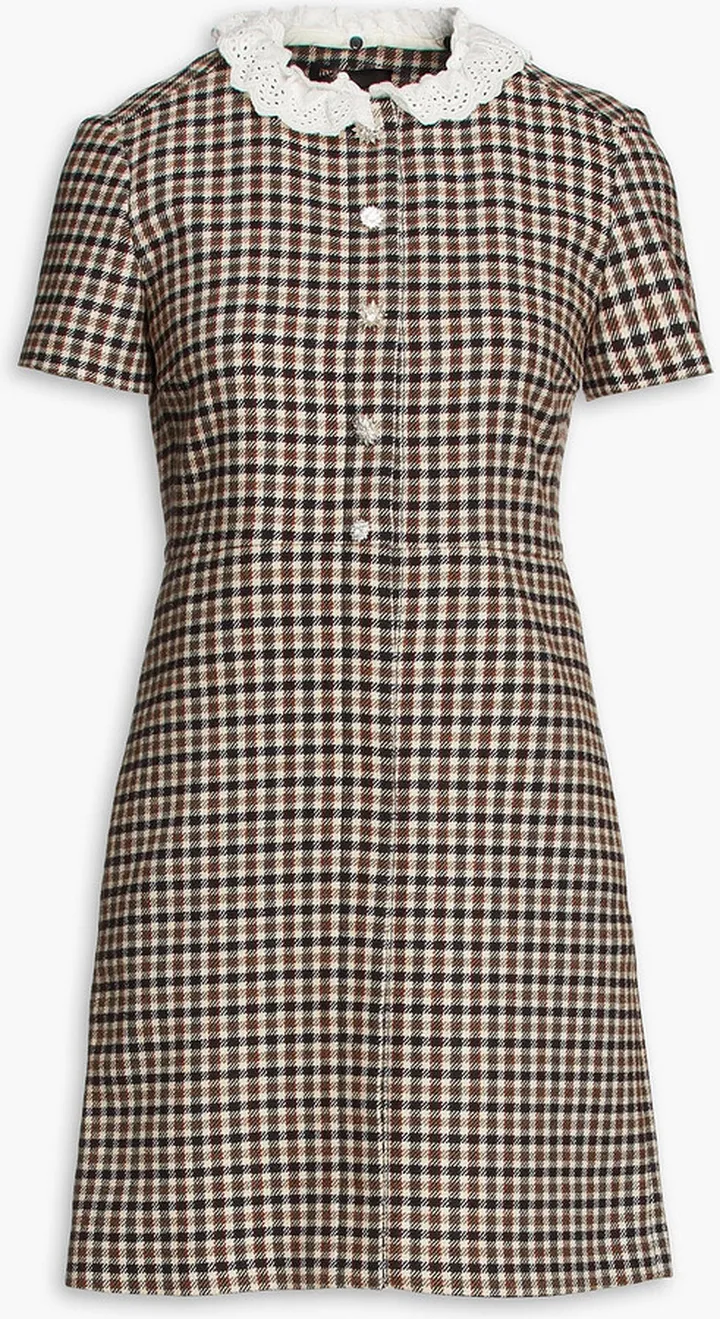 Ritae broderie anglaise-trimmed checked tweed mini dress