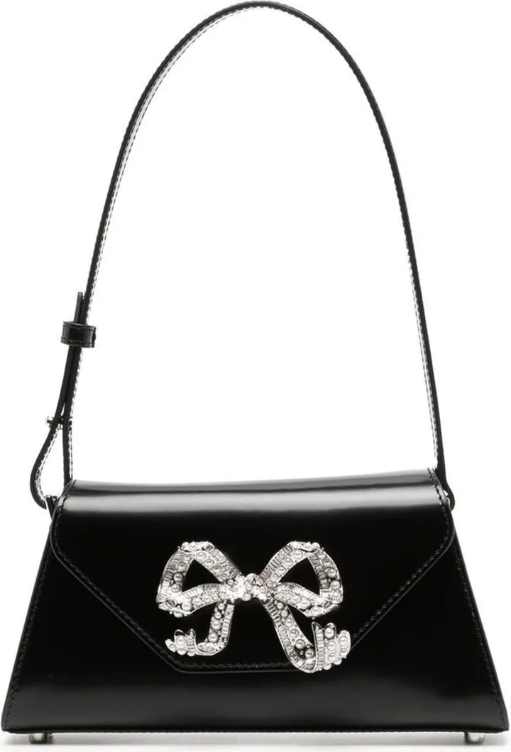 Black Bow Mini Shoulder Bag In Leather Woman