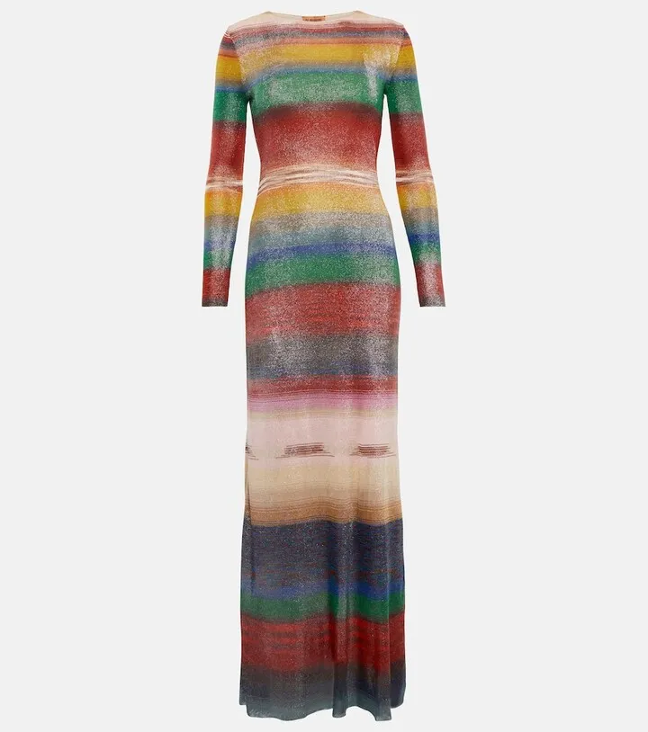 Striped lame maxi dress