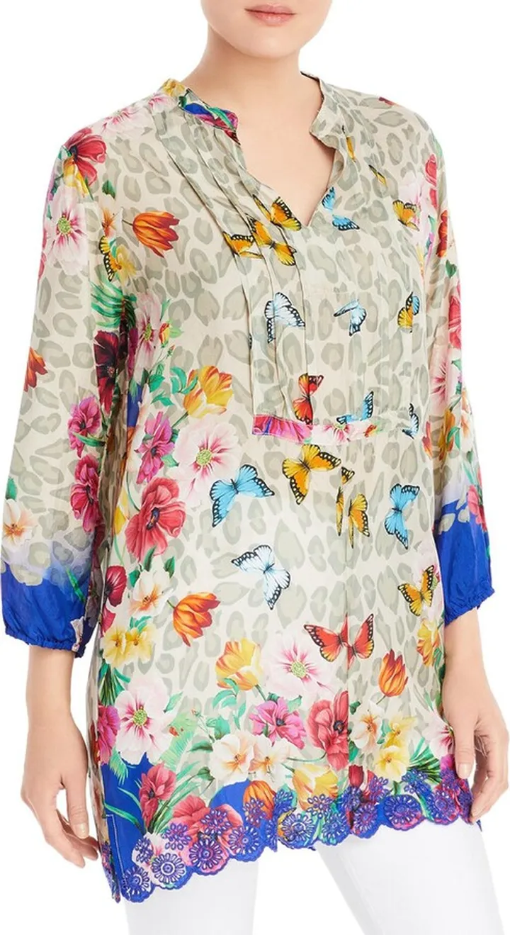 May Flower Womens Silk Boho Tunic Top