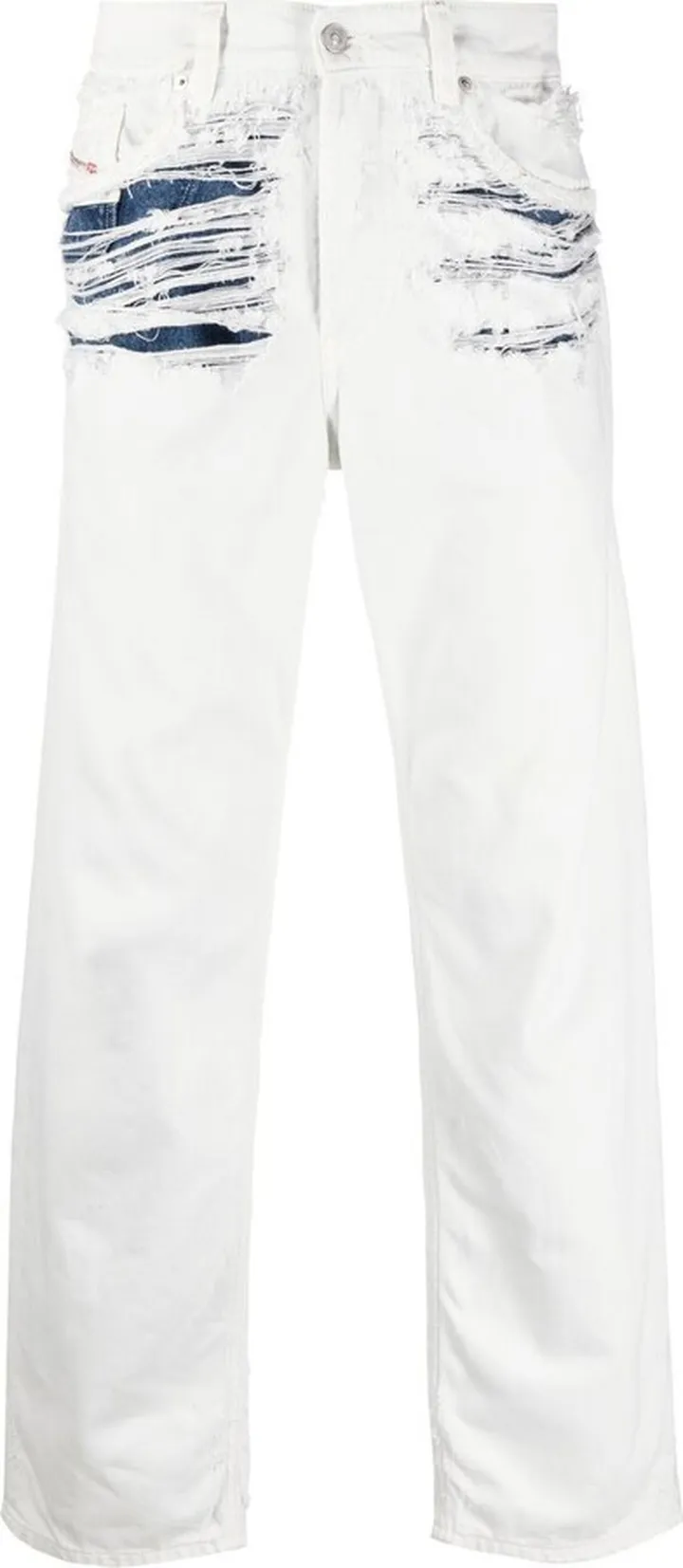 White Layered Distressed Finish Jeans