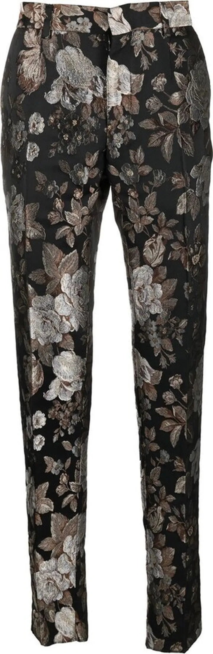 Floral-Jacquard Slim-Cut Trousers