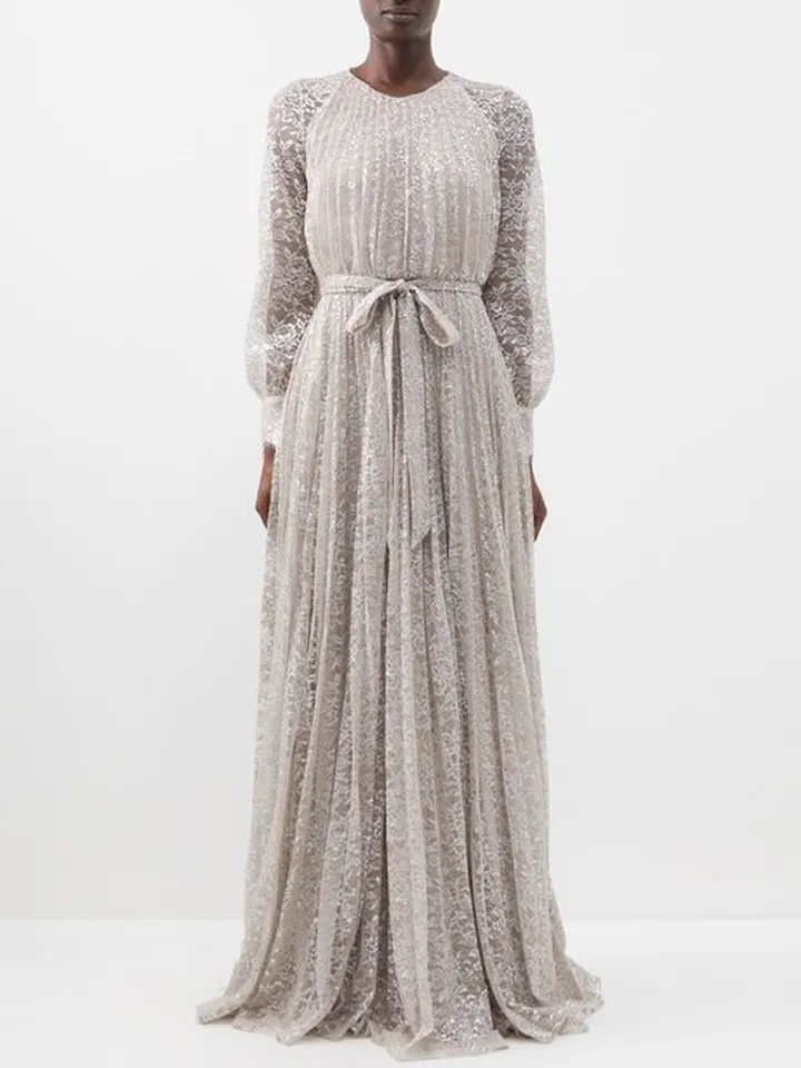 Lindsay Pleated Metallic-lace Down