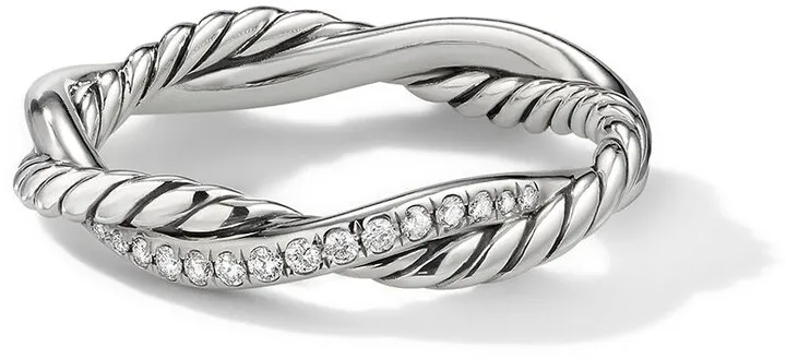 4mm sterling silver petite Infinity pavé diamonds twisted ring
