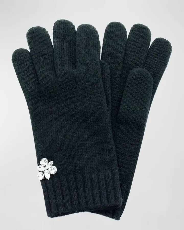 Crystal-Embellished Jersey Knit Cashmere Fingerless Gloves