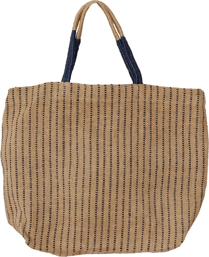 Indigo Stripe Market Shopper Jute Tote