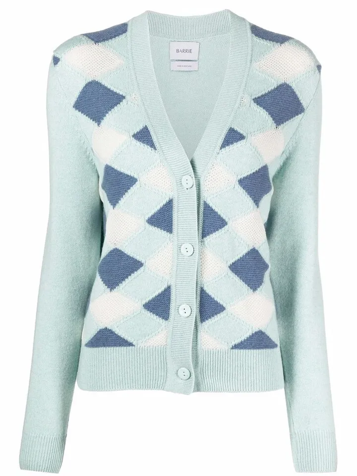 argyle knit V-neck cardigan