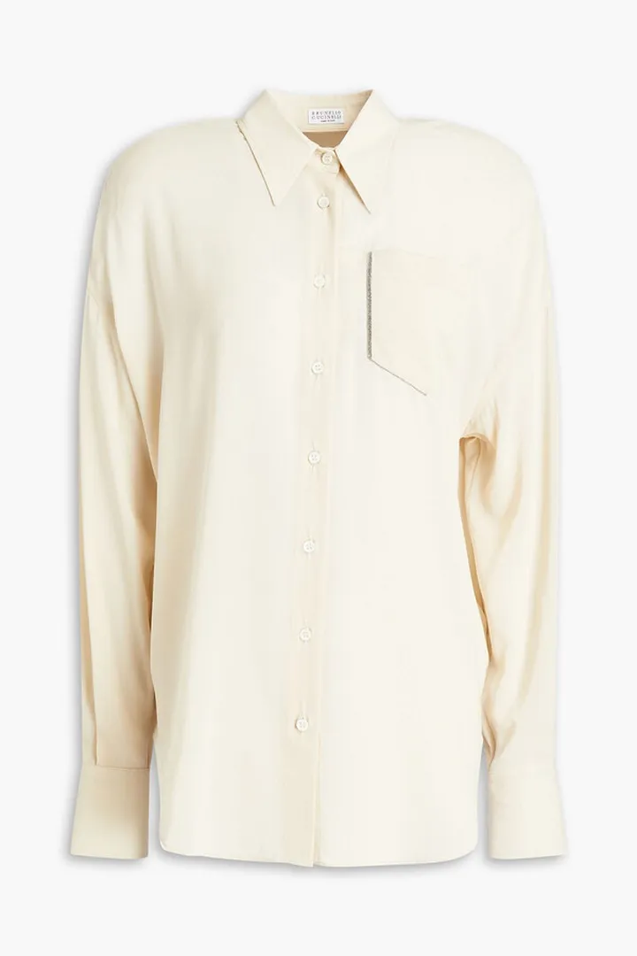 Bead-embellished silk-blend crepe de chine shirt