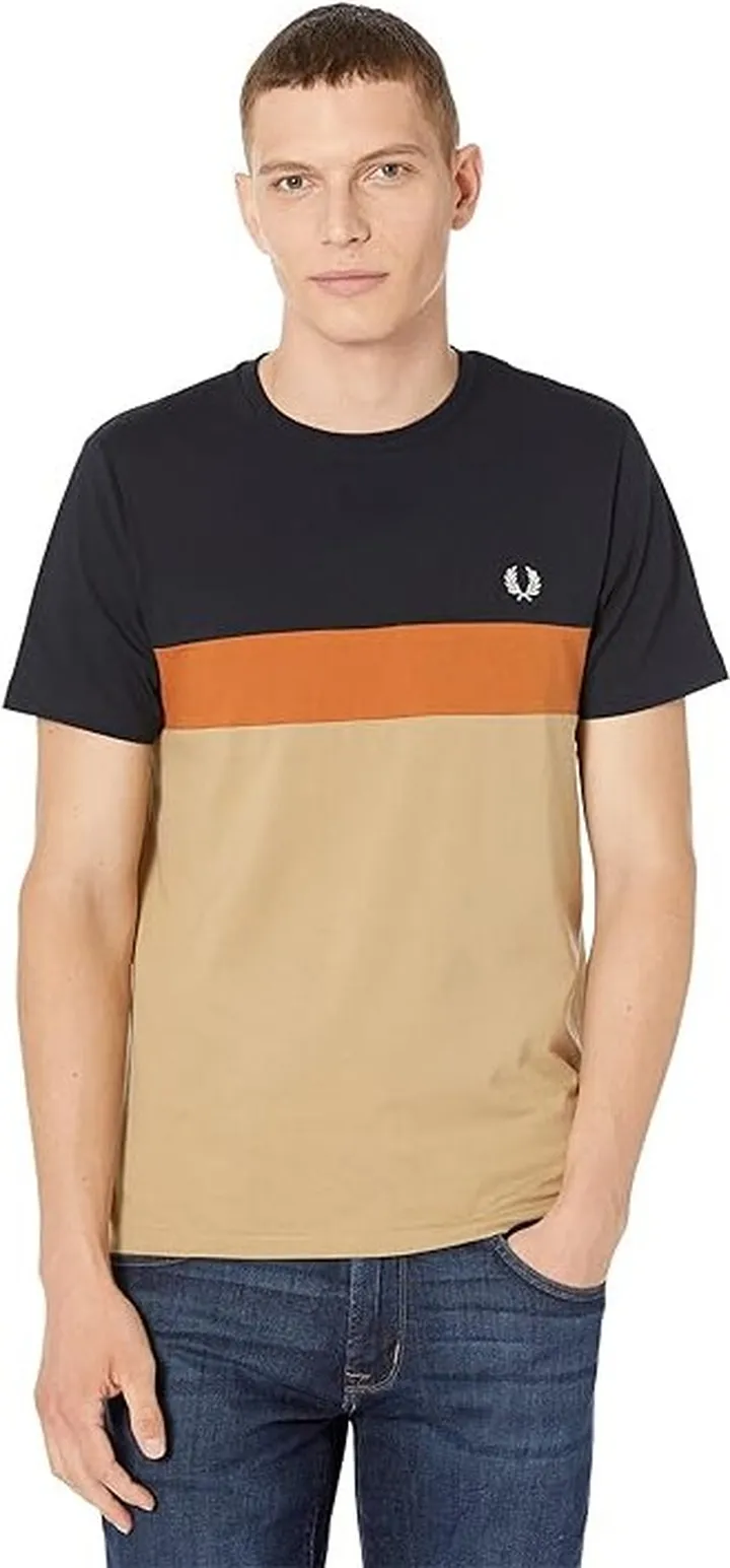 Fred Perry Color-Block T-Shirt (Warm Stone) Men's Clothing