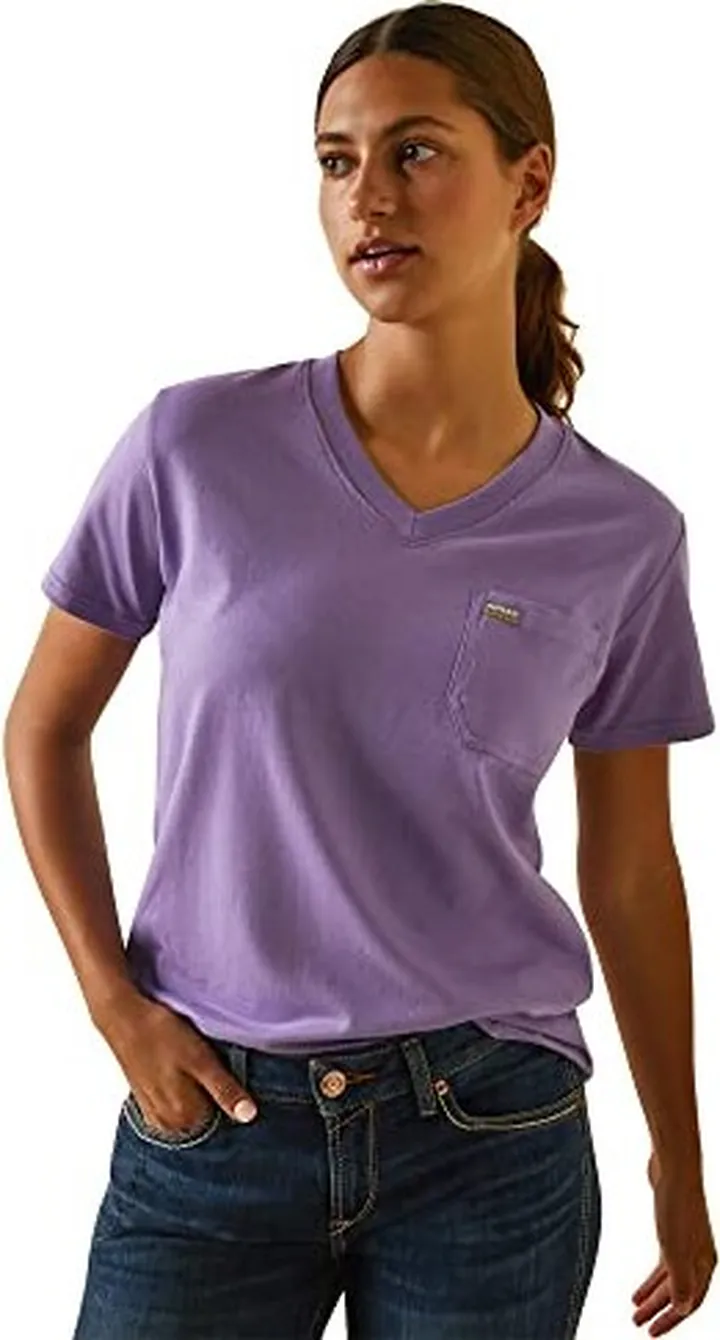 Ariat Female Rebar Cotton Strong V-Neck Top Paisley Purple Large