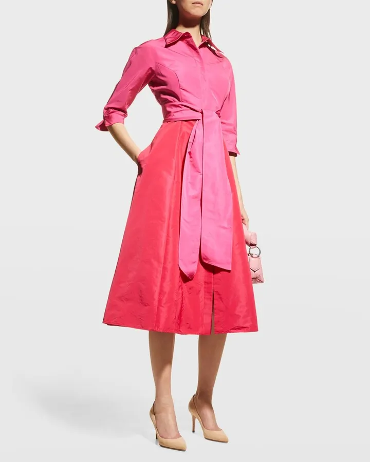 Two-Tone Taffeta Shirtdress