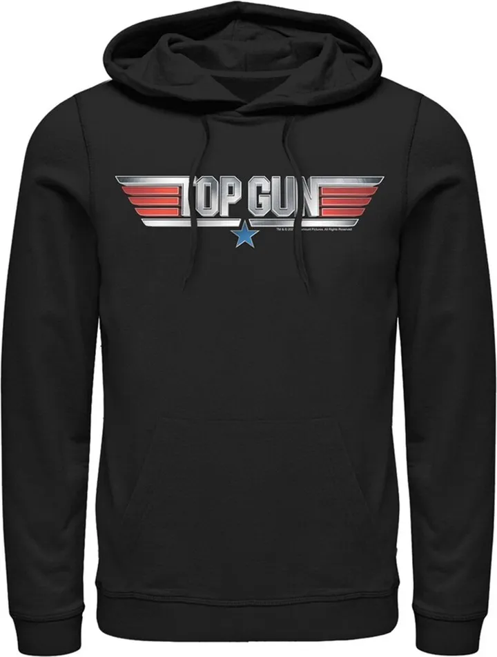 Men's Top Gun Shiny 3D Logo Pull Over Hoodie - Black - Small