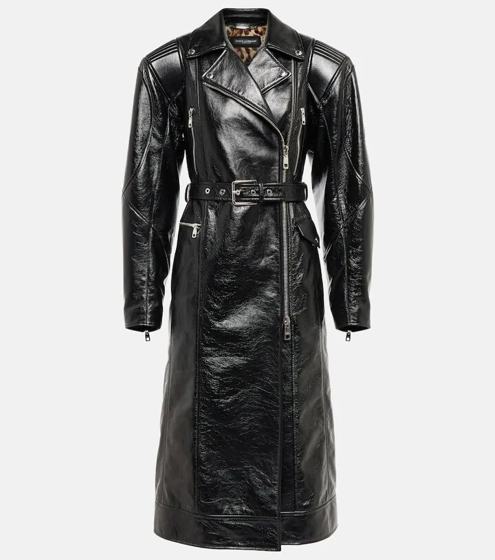 Belted leather coat