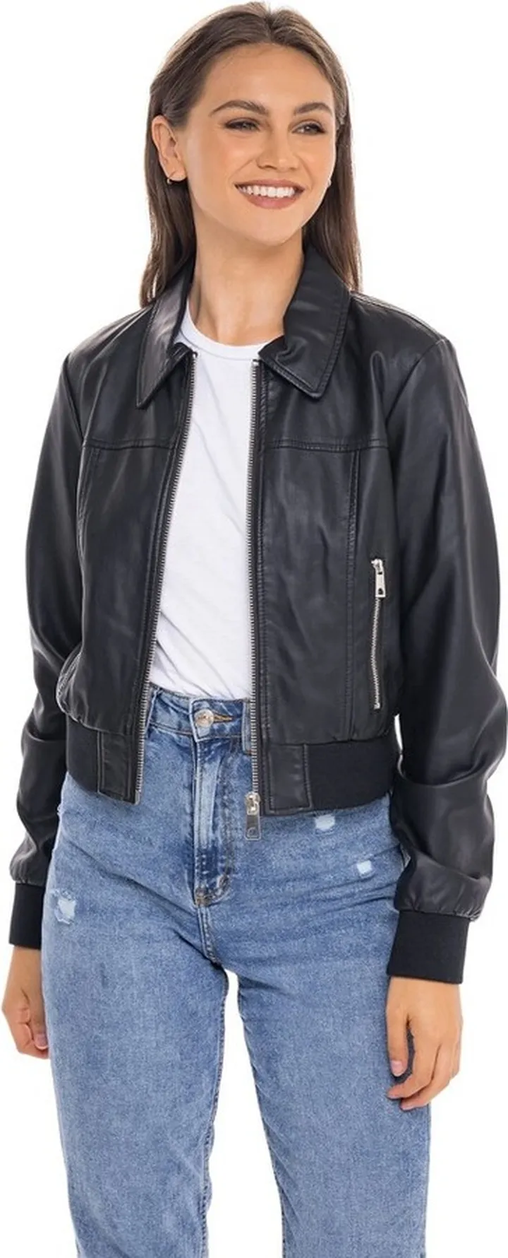 Women's Faux Leather Bomber Jacket - S.E.B. By SEBBY Luggage Small