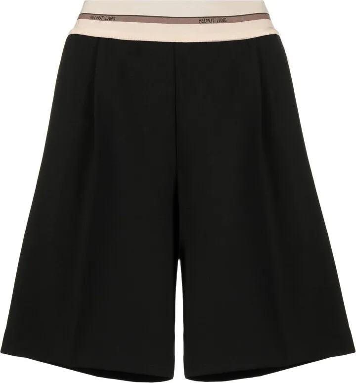 Pleated Logo-Waistband Bermuda Shorts