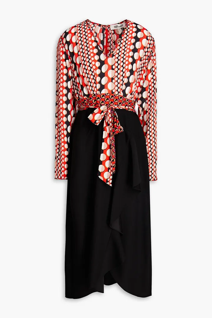 Kofi wrap-effect printed crepe de chine and cady midi dress