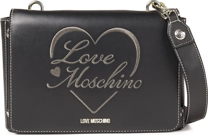 Embroidered faux leather shoulder bag