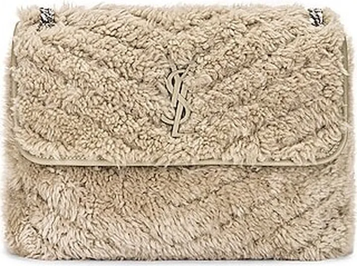 Saint Laurent Medium Shearling Niki Bag in Neutral