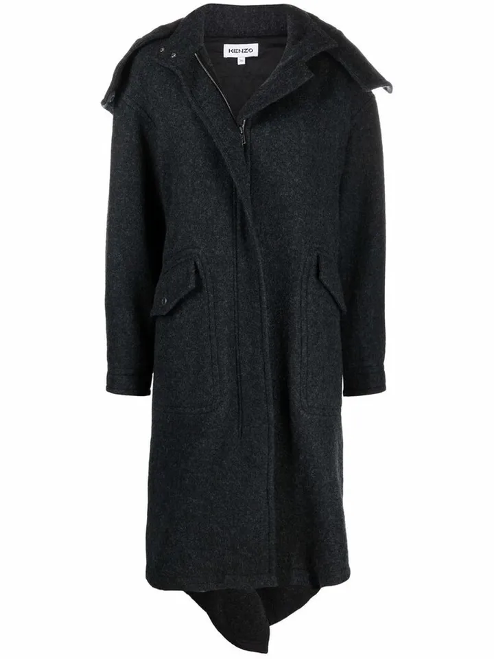Concealed Wool Midi Coat