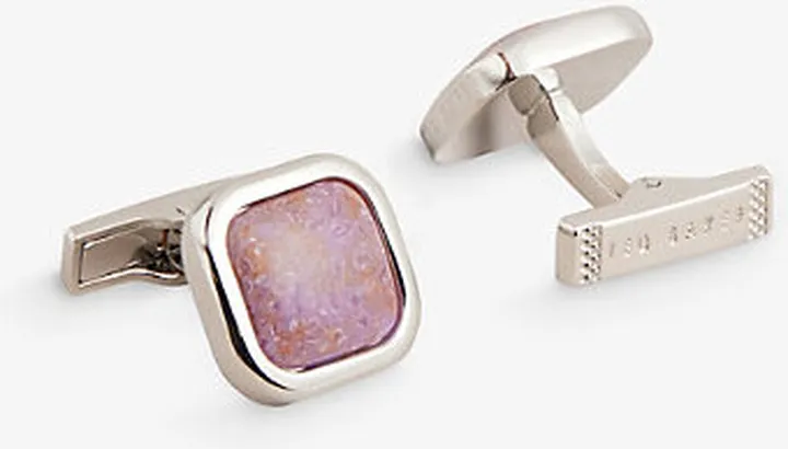 Mens Purple Marbled Semi-precious Silver-plated Cufflinks