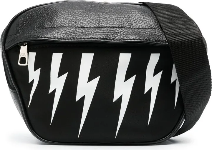 Thunderbolt-print leather belt bag