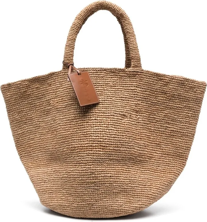 Logo-Tag Raffia Tote Bag