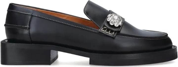 Ganni Leather Jewel-Embellished Loafers