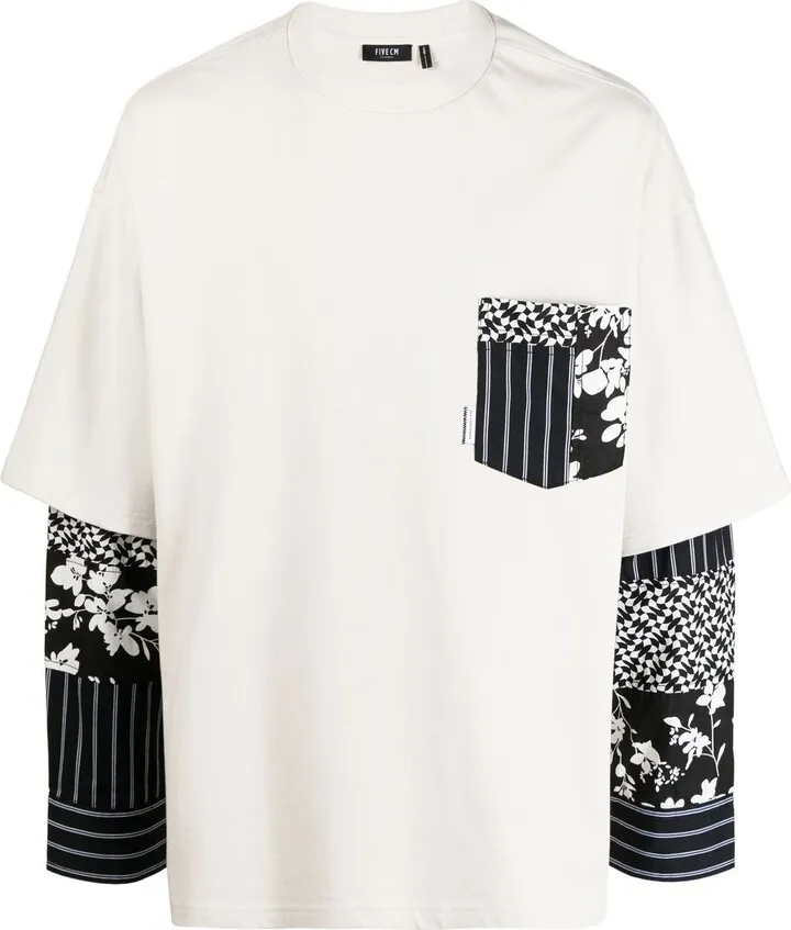 mix-print double-sleeve T-shirt