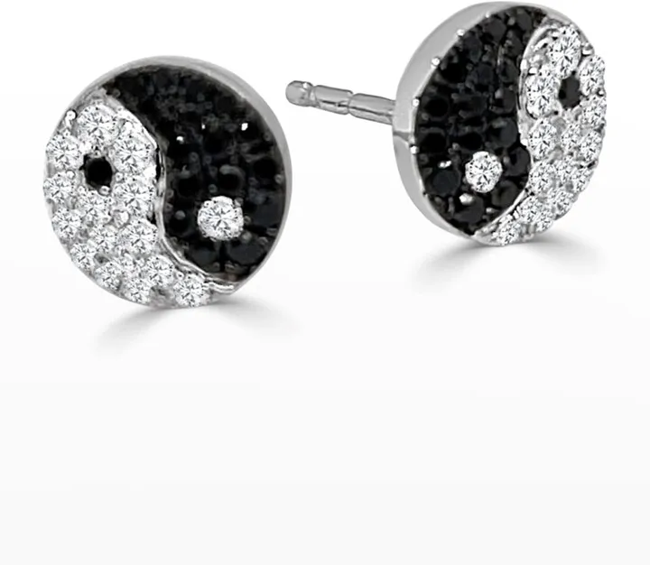 White Gold Black and White Diamond Yin Yang Stud Earrings