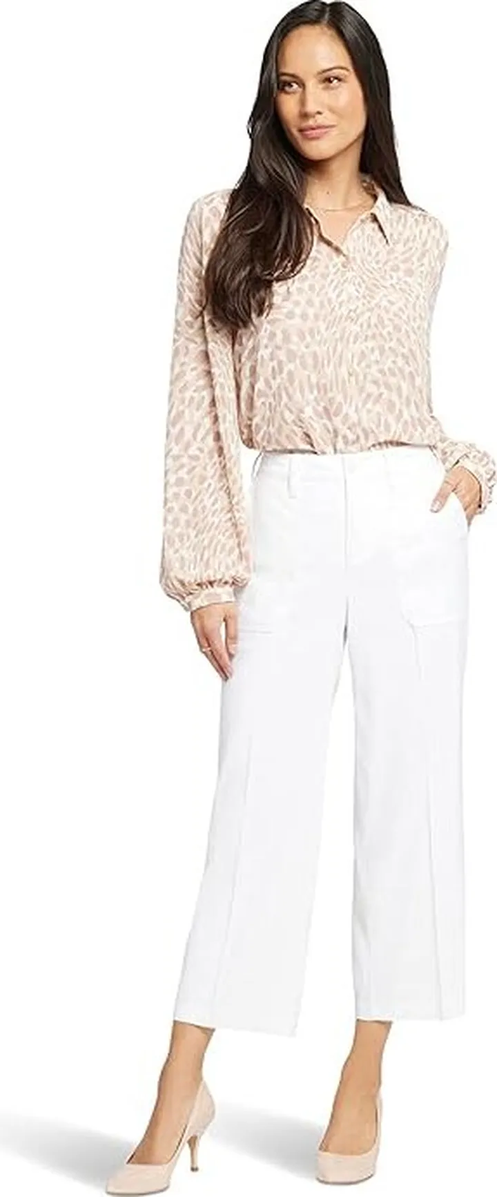 NYDJ Wide Leg Cropped Cargo (Optic White) Women's Casual Pants