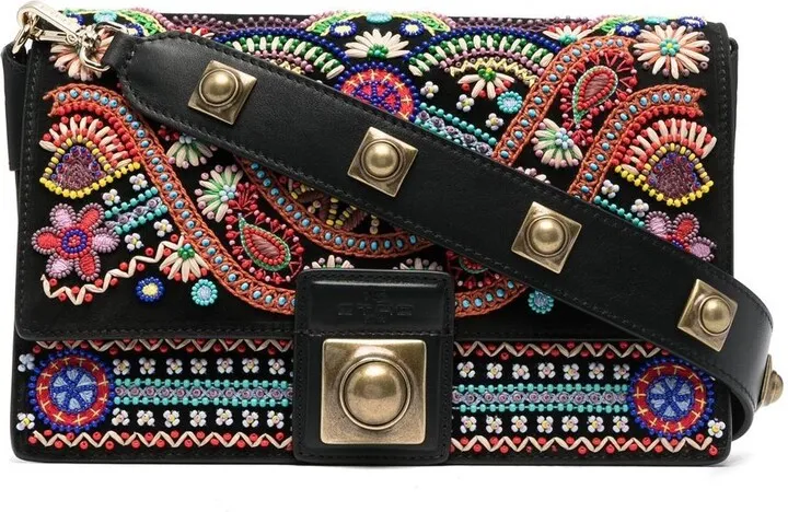 Appliqué Paisley-Pattern Shoulder Bag