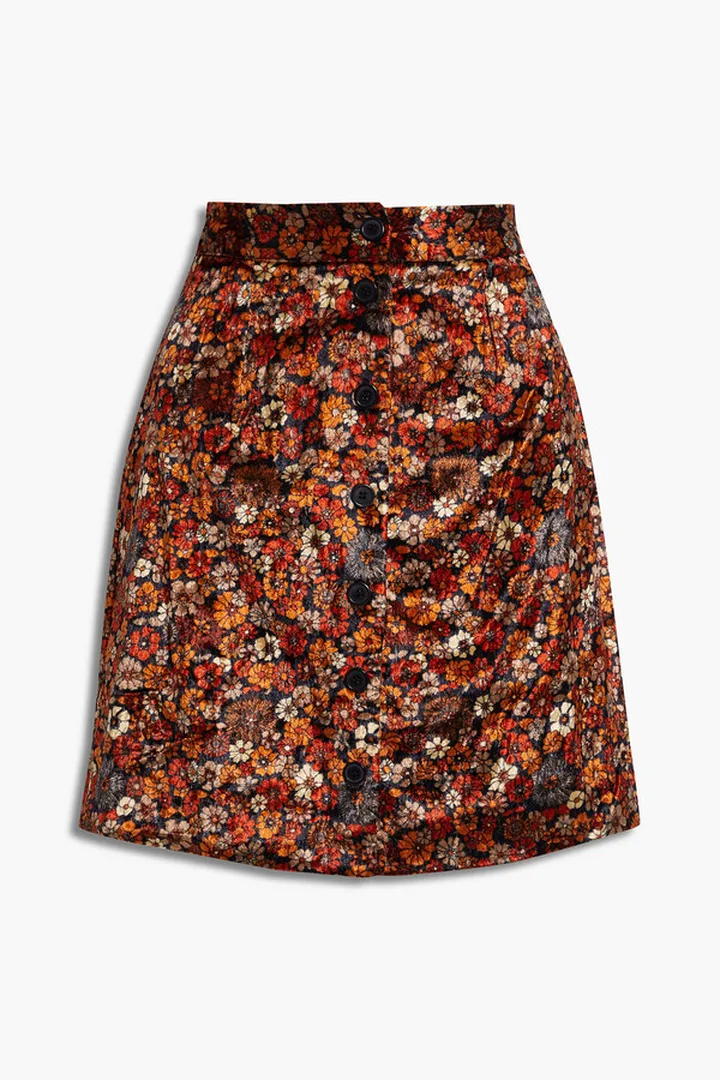 Paoli floral-print velvet mini skirt