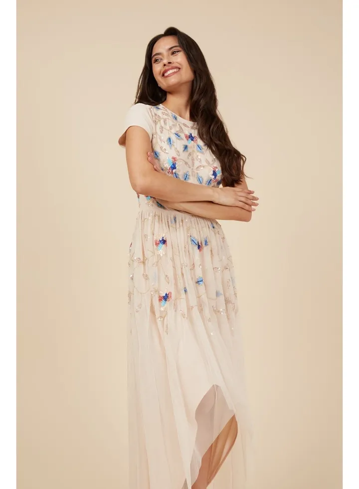 Little Mistress Nude Emb Hi-Low Dress
