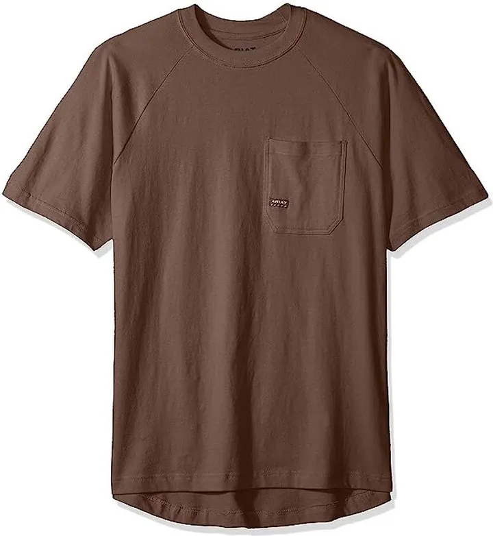 Ariat Men's Rebar Cottonstrong Short Sleeve Crewwork Utility Tee Shirt (Major Brown) Men's Clothing