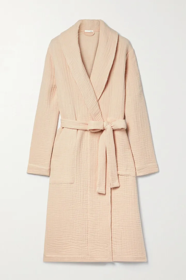 Skin - Zoey Belted Crinkled Cotton-gauze Robe - Pink