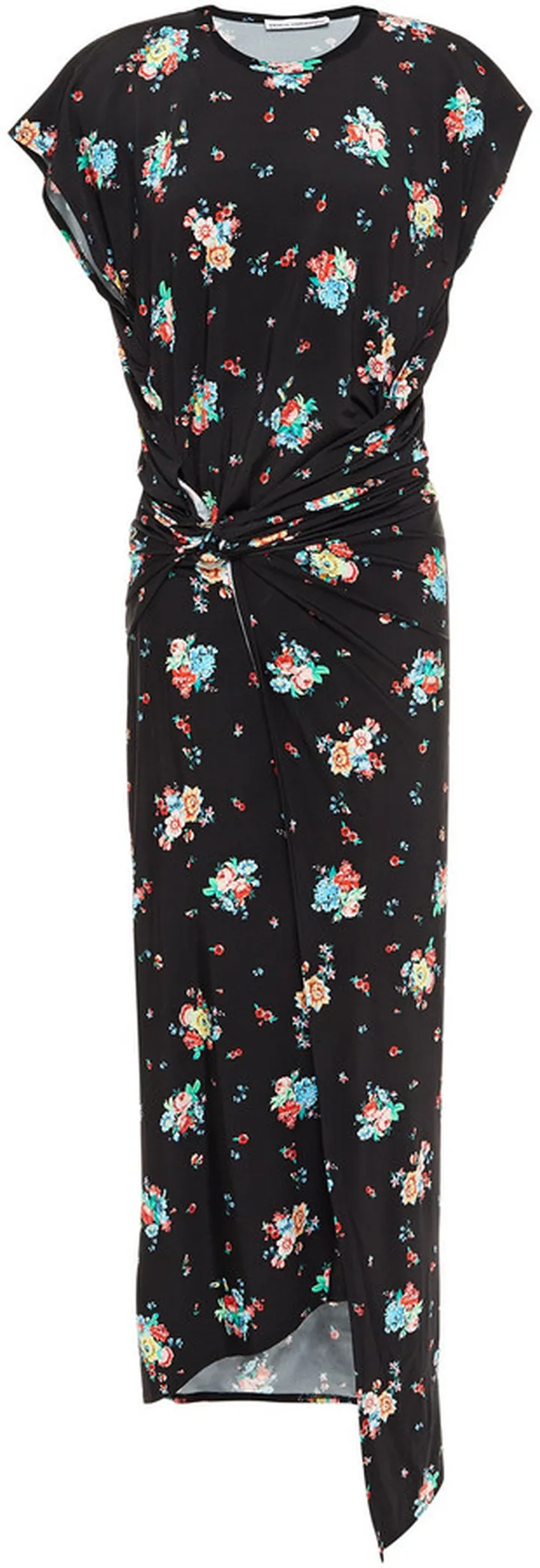 Draped floral-print stretch-jersey midi dress