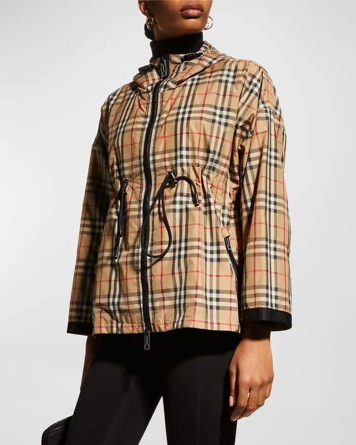 Logo Tape Vintage Check Hooded Jacket