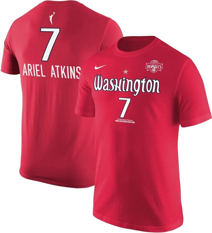 Men's Nike Ariel Atkins Red Washington Mystics Explorer Edition Name Number T-shirt